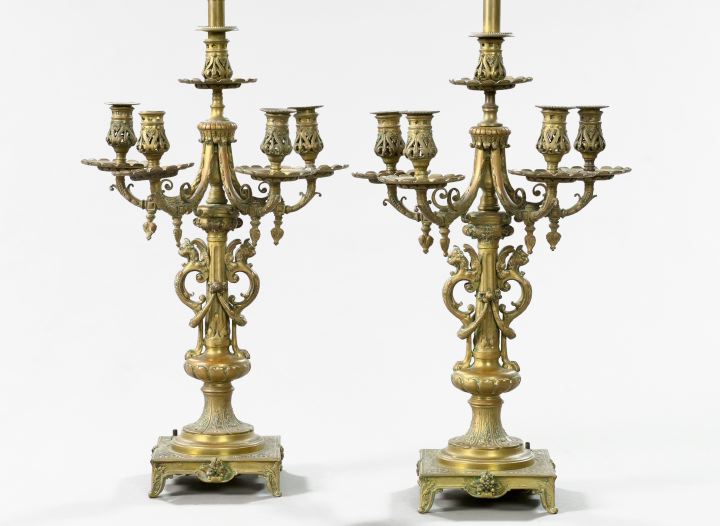 Tall Pair of French Patinated Brass 2f083