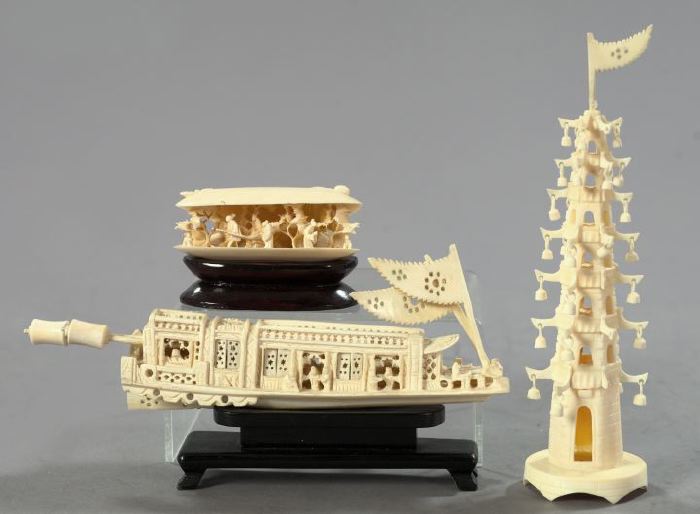 Group of Three Oriental Carved Ivory