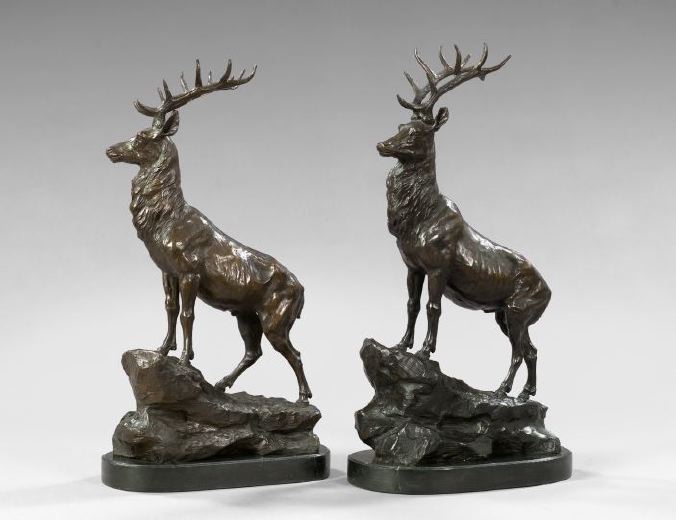 Large Pair of Patinated Bronze