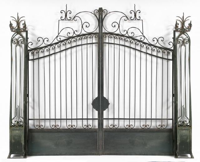 Large Pair of Wrought-Iron and Stamped