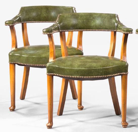 Pair of Fruitwood and Leather-Upholstered