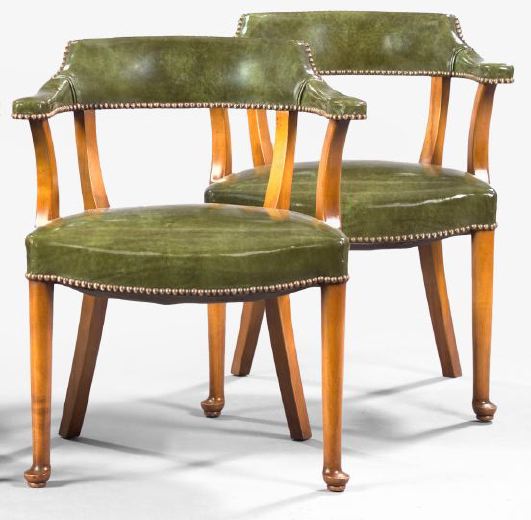 Pair of Fruitwood and Leather-Upholstered