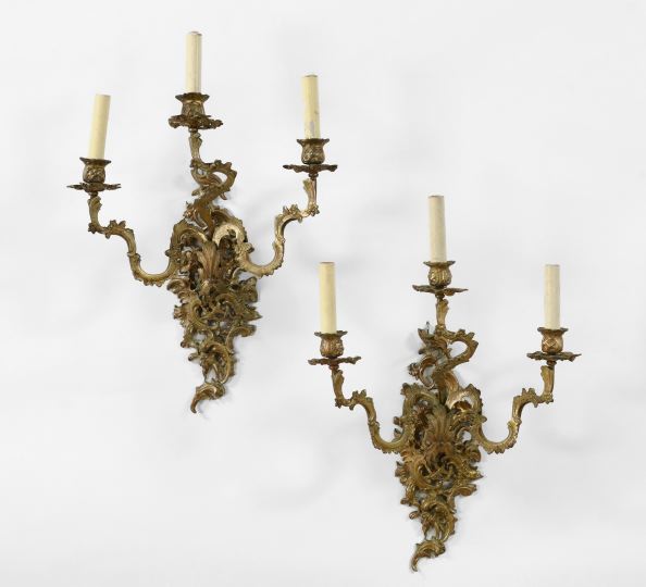 Pair of French Gilded Brass Three Light 2ee03