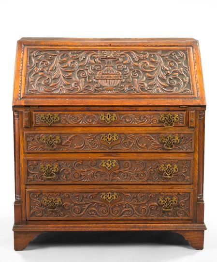 English Carved Oak Slant-Lid Desk,