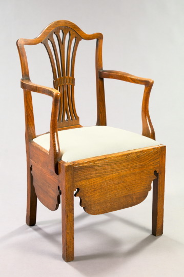 English Oak Commode Chair,  late