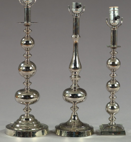 Suite of Three Silverplate Lamps,