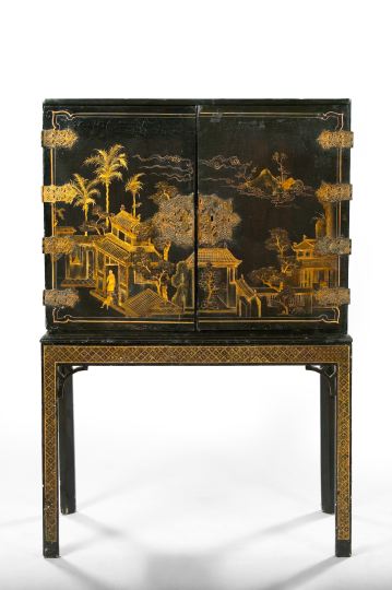 Georgian-Style Japanned Cabinet-on-Stand,