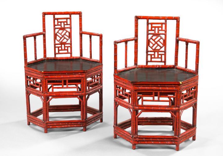 Pair of Chinese Red Lacquered Bamboo 2eedc