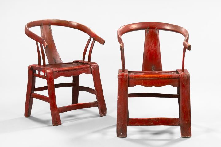 Pair of Chinese Provincial Red Lacquered 2eede
