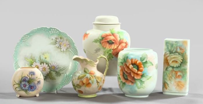 Unusual Six-Piece Collection of Hand-Painted