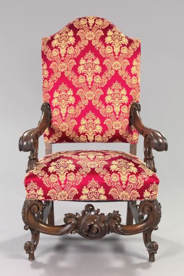 Large Continental Carved Oak Armchair,