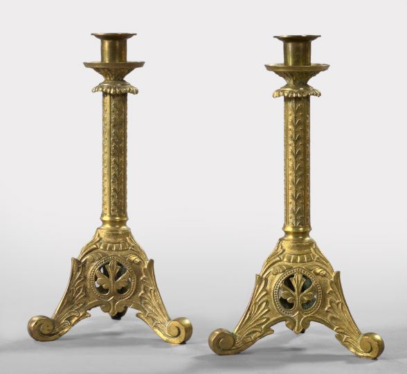 Pair of Continental Brass Tripodal