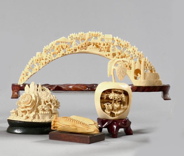 Group of Four Carved Ivory Items,