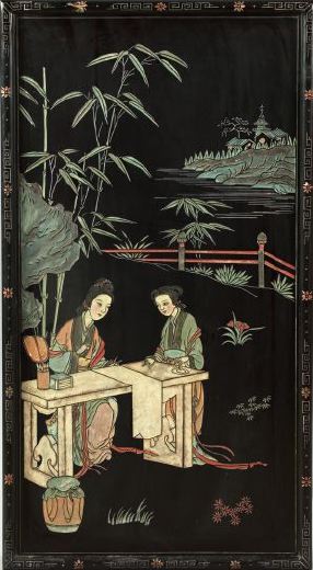 Chinese Polychromed Lacquer Panel,