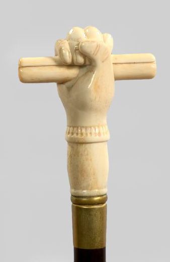 English Brass-Mounted Carved Ivory-Handled