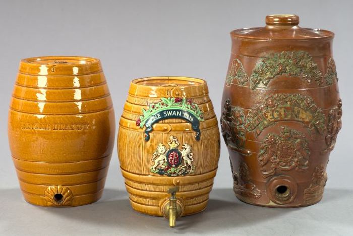 Group of Three Salt-Glazed Liquor Dispensers,