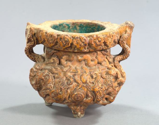 Ming Dynasty Ochre-Glazed Pottery Two-Handled