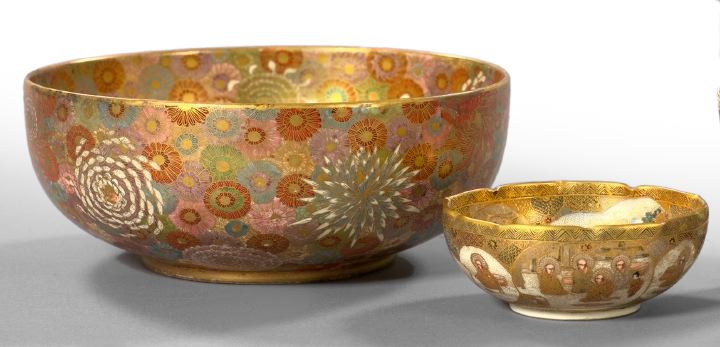 Two Japanese Satsuma Pottery Bowls,