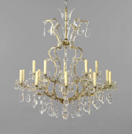 Large Cut Glass Tiered Fifteen-Light