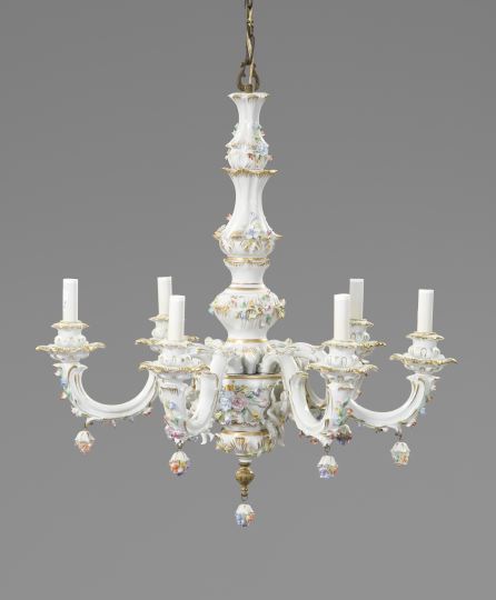 Dresden White and Gold Porcelain Six-Light