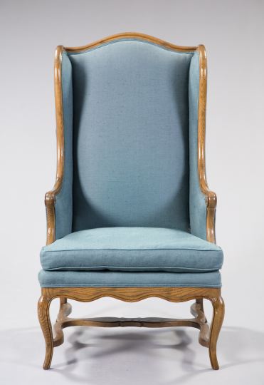 Provincial-Style Oak Wing Chair,