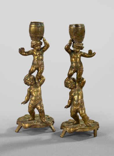 Unusual Pair of Continental Gilt-Brass