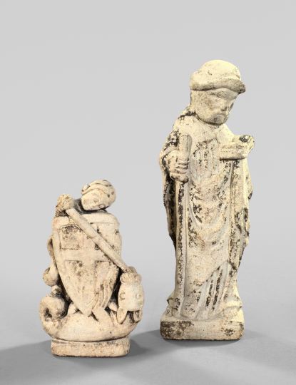 Group of Two Cast-Stone Religious Figures,