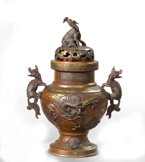 Kuang Hsu Bronze Covered Dragon-Handled