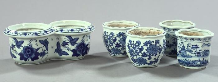 Group of Five Kuang Hsu Blue and