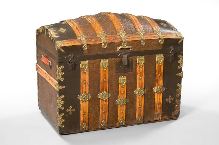 American Domed-Top Metal Steamer Trunk,