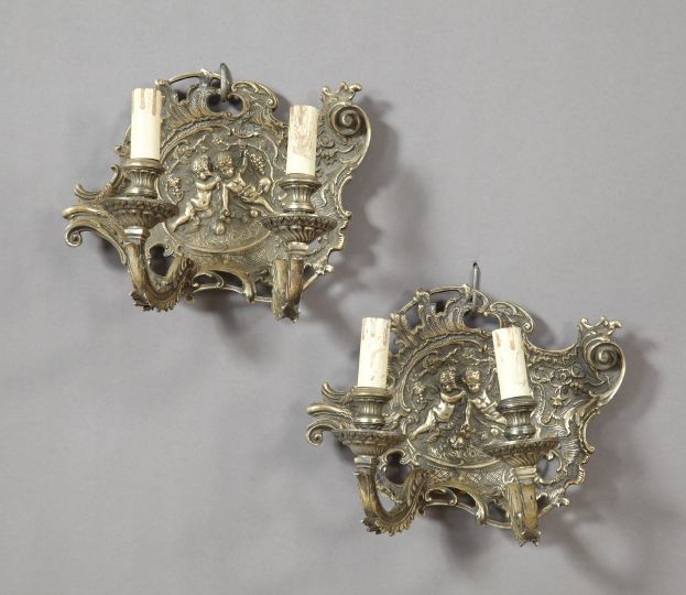 Large Pair of Silvered Cast-Iron