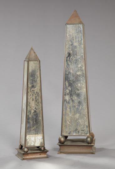 Two Antique-Style Mirrored Obelisks,
