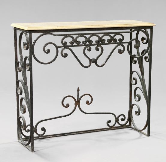 Wrought-Iron and Marble-Top Side