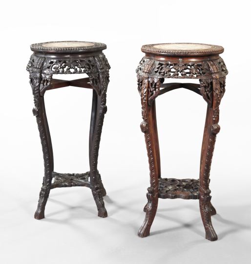 Pair of Chinese Teakwood and Marble Top 2fcd6