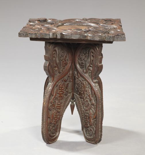 Asian Carved Hardwood Folding Side 2fcdf