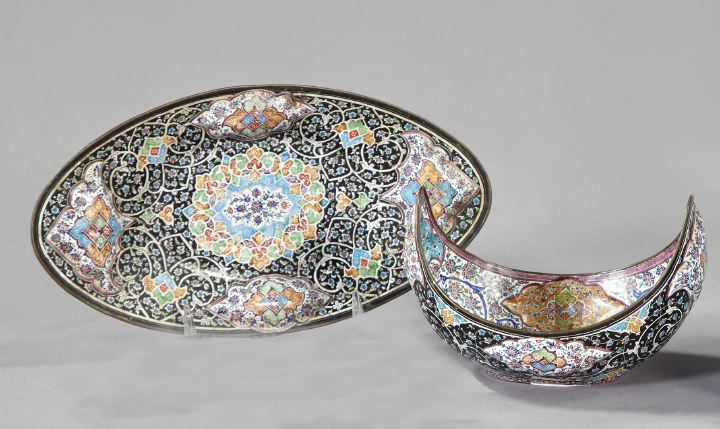 Persian Richly Enameled Bowl and 2fced