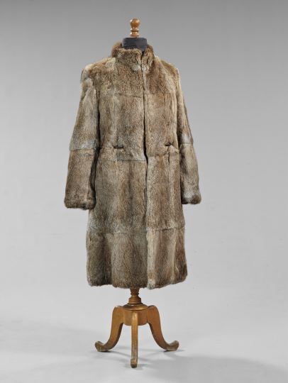 Ladys Gray-Brown Rabbit Fur Coat, 