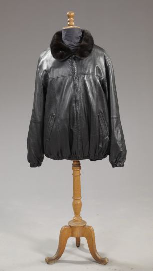 Elegant Mink-Collared Black Leather