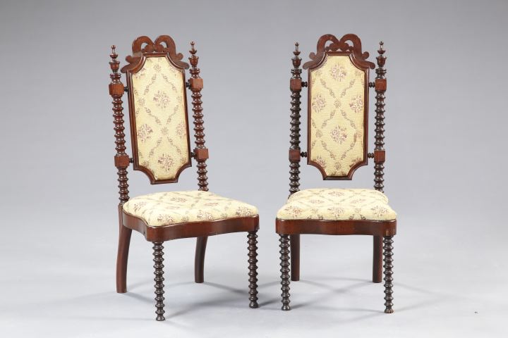 Pair of Elizabethan Revival Walnut Sidechairs,