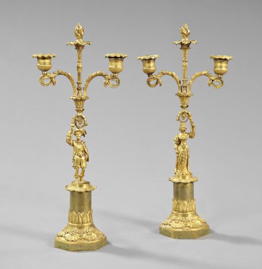 Pair of Louis-Philippe Gilt-Brass Two-Light