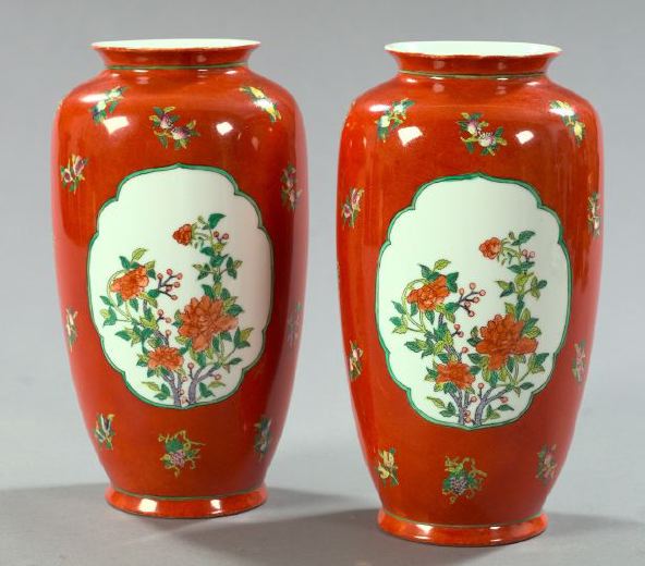 Pair of Chinese Coral Red Porcelain