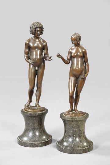 Pair of Italian Patinated Bronze Figures