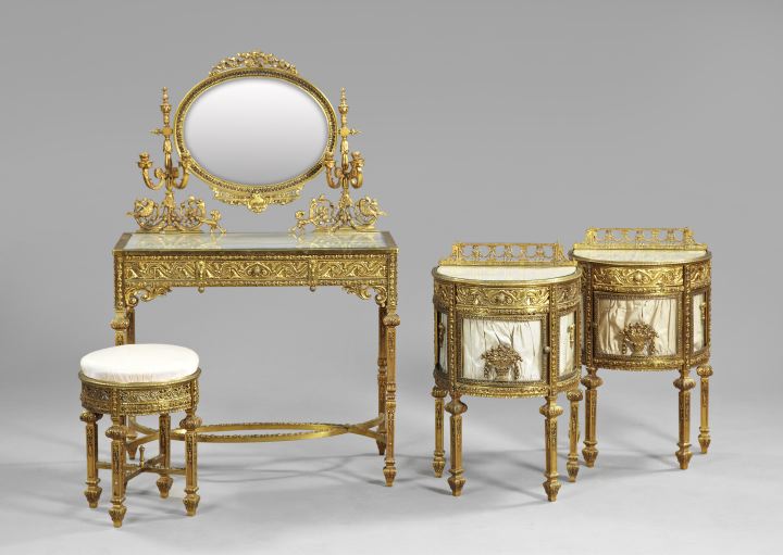 Unusual Five-Piece Louis XVI-Style Gilt-Metal