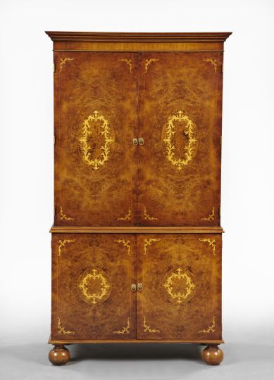 English Mahogany and Burl Walnut Cabinet,