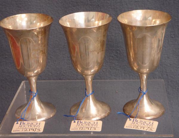 3 Gorham sterling silver wine goblets,