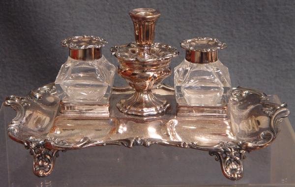 Plated silver inkstand, candleholder,