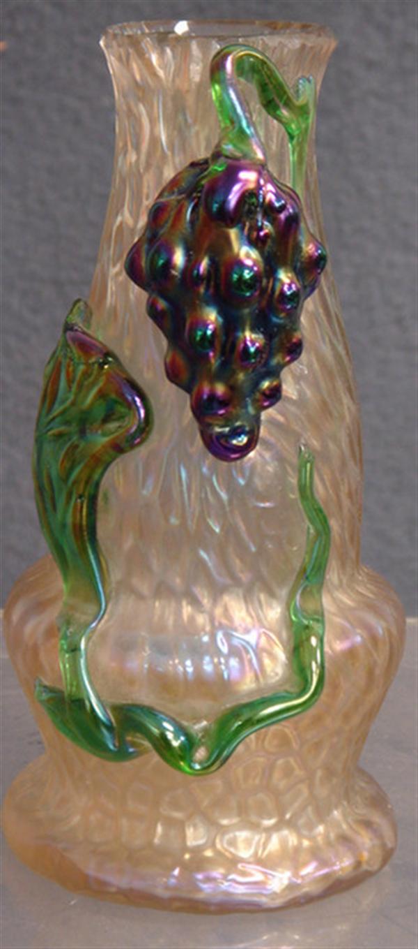 Loetz type art glass vase, applied grape