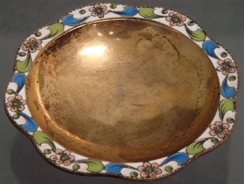 Enameled silver shallow dish with