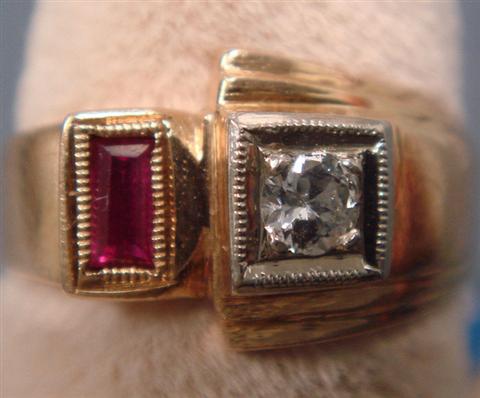 14K YG diamond and ruby ring, each