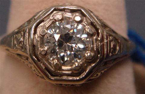 14K WG filigree diamond ring, marked